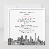 Invitation Philadelphie Skyline Etch BW Baby shower rose (Dos)