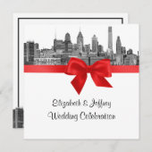 Invitation Philadelphie Skyline Etch BW Mariage rouge (Devant / Derrière)