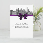 Invitation Philadelphie Skyline Etch BW Purple V Mariage (Debout devant)