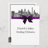 Invitation Philadelphie Skyline Etch BW Purple V Mariage (Devant / Derrière)