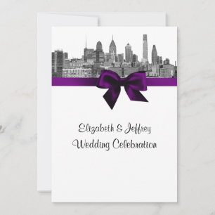 Invitation Philadelphie Skyline Etch BW Purple V Mariage