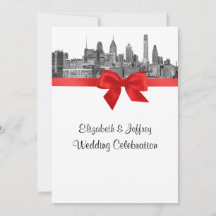 Invitation Philadelphie Skyline Etch BW Red V Mariage
