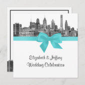 Invitation Philadelphie Skyline Etch BW Robin Egg Blu Mariage (Devant / Derrière)