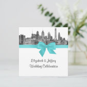 Invitation Philadelphie Skyline Etch BW Robin Egg Blu Mariage (Debout devant)
