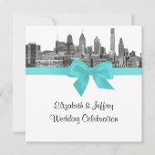 Invitation Philadelphie Skyline Etch BW Robin Egg Blu Mariage (Devant)
