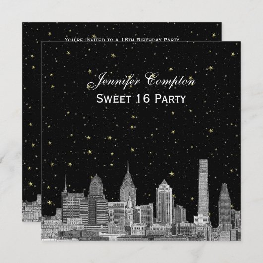 Invitation Philadelphie Skyline Etch Starry do-it-yourself SQ (Devant / Derrière)