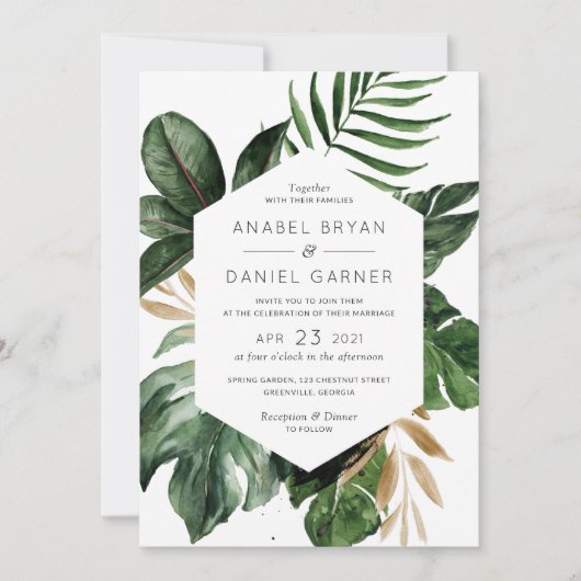 Invitation Philodendron Tropical Palm Feuille Mariage moderne (Devant)