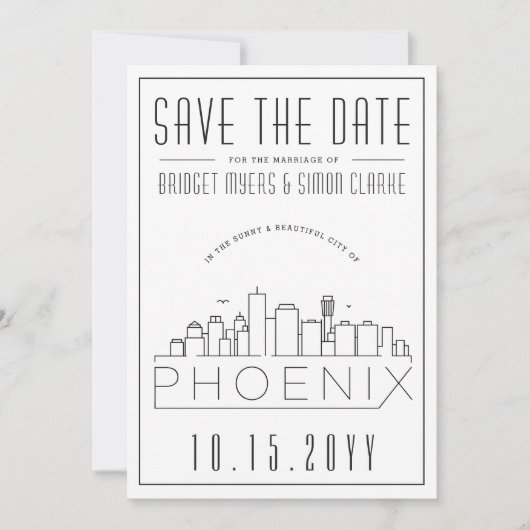 Invitation Phoenix Mariage stylisé Skyline Enregistrer la dat (Devant)