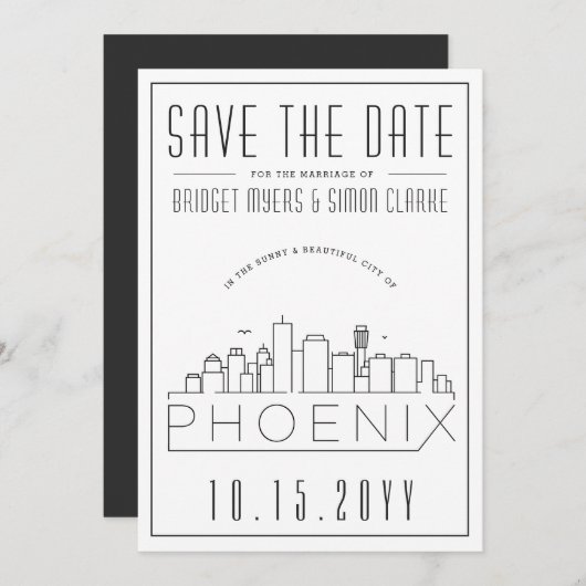 Invitation Phoenix Mariage stylisé Skyline Enregistrer la dat (Devant / Derrière)