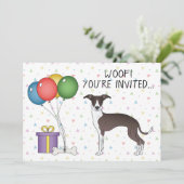 Invitation Phoque Et Blanc Italien Greyhound Chien Anniversai (Debout devant)