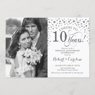 Invitation Photo 10e anniversaire de mariage - Argent Blanc