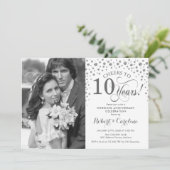 Invitation Photo 10e anniversaire de mariage - Blanc Argent (Debout devant)