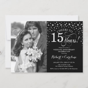 Invitation Photo 15e anniversaire du Mariage - Silver Black