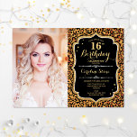 Invitation Photo 16th Birthday Party Gold Empreinte de léopar<br><div class="desc">Empreinte de léopard 16ème anniversaire invitation de fête avec votre photo. Caractéristiques cheetah motif,  police de script et confetti. Design noir blanc élégant avec parties scintillant en or. Idéal pour une fête élégante de l'anniversaire sweet sixteen poster de animal.</div>