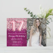 Invitation Photo 17th Girl Magenta Pink Anniversaire (Debout devant)