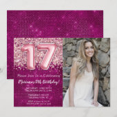 Invitation Photo 17th Girl Magenta Pink Anniversaire (Devant / Derrière)