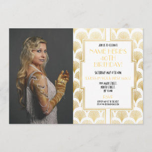 Invitation Photo 1920's Birthday Party Gatsby Gold Art Déco