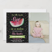 Invitation Photo 1er anniversaire de la pastèque verte noire (Devant)