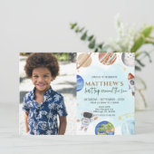 Invitation Photo 1er Anniversaire Fête Premier Voyage Autour  (Debout devant)