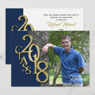 Invitation Photo 2018 Graduation Marine Bleu et Or