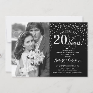 Invitation Photo 20e anniversaire de mariage - Noir Argent