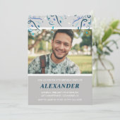 Invitation Photo 27e anniversaire l'invite Blue Confetti (Debout devant)