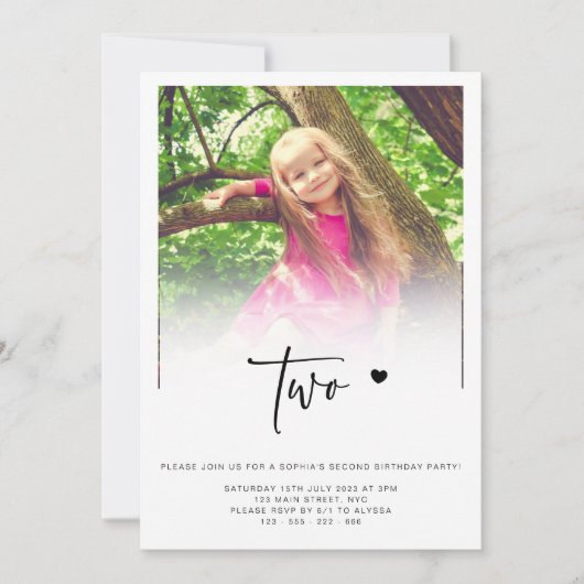 Invitation Photo 2Anniversaire Deux Coeurs Cute Lovely (Devant)