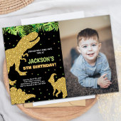 Invitation Photo 3 Parties scintillant verte Dinosaur Anniver