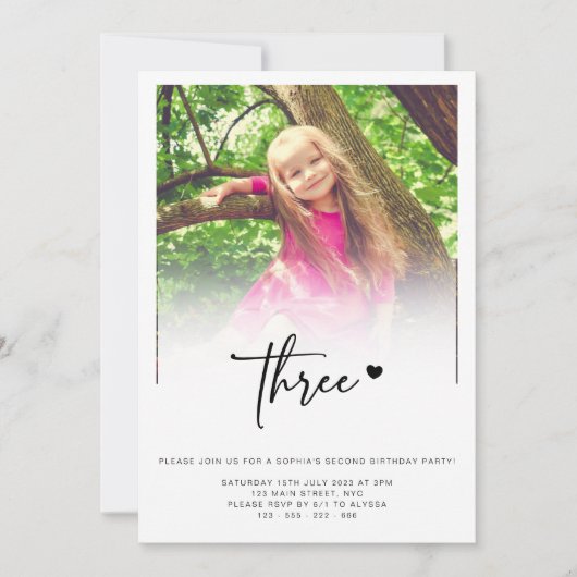 Invitation Photo 3Anniversaire Trois Coeurs Cute Lovely (Devant)