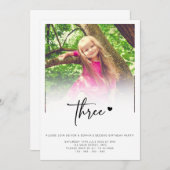 Invitation Photo 3Anniversaire Trois Coeurs Cute Lovely (Devant / Derrière)