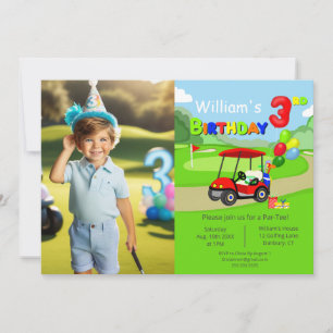 Invitation Photo 3e anniversaire chariot de golf rouge pour g