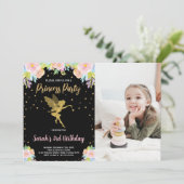 Invitation Photo 3e anniversaire de la princesse florale noir (Debout devant)