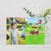 Invitation Photo 3e anniversaire Red Golf Cart Boy's (Debout devant)
