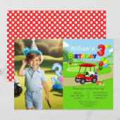 Invitation Photo 3e anniversaire Red Golf Cart Boy's (Devant / Derrière)