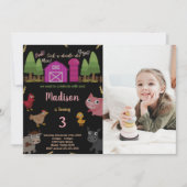 Invitation Photo 3e Black Red Farm Animaux Anniversaire (Devant)