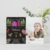 Invitation Photo 3e Black Red Farm Animaux Anniversaire (Debout devant)
