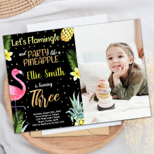 Invitation Photo 3e Flamant rose noir Parties scintillant ana