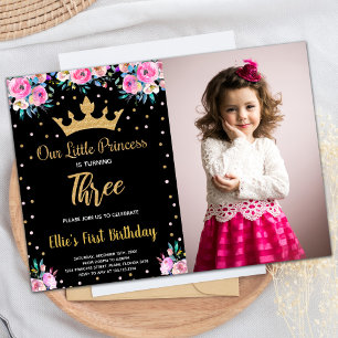 Invitation Photo 3e Parties scintillant Florale de la Couronn