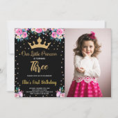 Invitation Photo 3e Parties scintillant Florale de la Couronn (Devant)