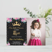 Invitation Photo 3e Parties scintillant Florale de la Couronn (Debout devant)