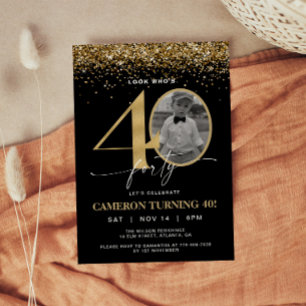 Invitation photo 40 ans moderne avec paillettes no