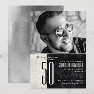 Invitation Photo 40e Anniversaire , Marbre Noir et Blanc
