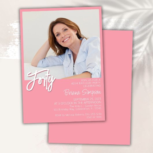 Invitation Photo 40e anniversaire rose