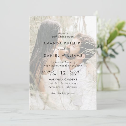 Invitation Photo 4 superposition Elégant Mariage moderne (Debout devant)