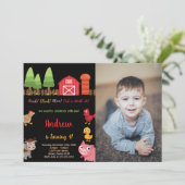 Invitation Photo 4th Black Red Farm Animaux Anniversaire (Debout devant)