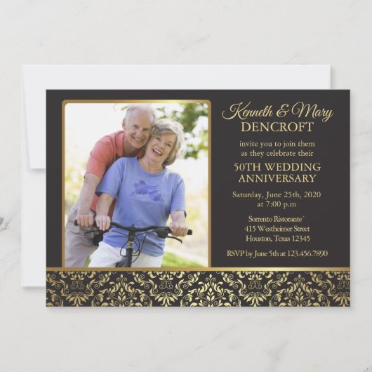 Invitation Photo 50 ans de mariage en Damas doré (Devant)