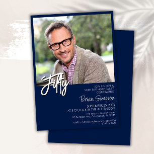 Invitation Photo 50 ans Navy Blue