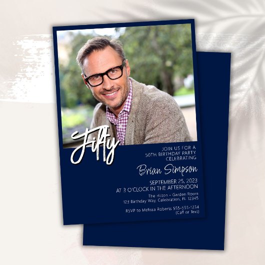 Invitation Photo 50 ans Navy Blue