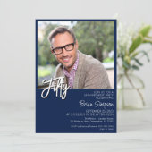 Invitation Photo 50 ans Navy Blue (Debout devant)
