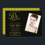 Invitation Photo 50 & Fab Gold & Black 50th Birthday Party<br><div class="desc">Célébrez votre 50e anniversaire en style avec cet effet noir et or 50 et de fabuleuses invitations photos de fête d'anniversaire. Un design moderne avec du texte doré sur un arrière - plan noir. Vous pouvez changer la couleur, l'image et les textes pour customiser les invitations pour vous ou vos...</div>